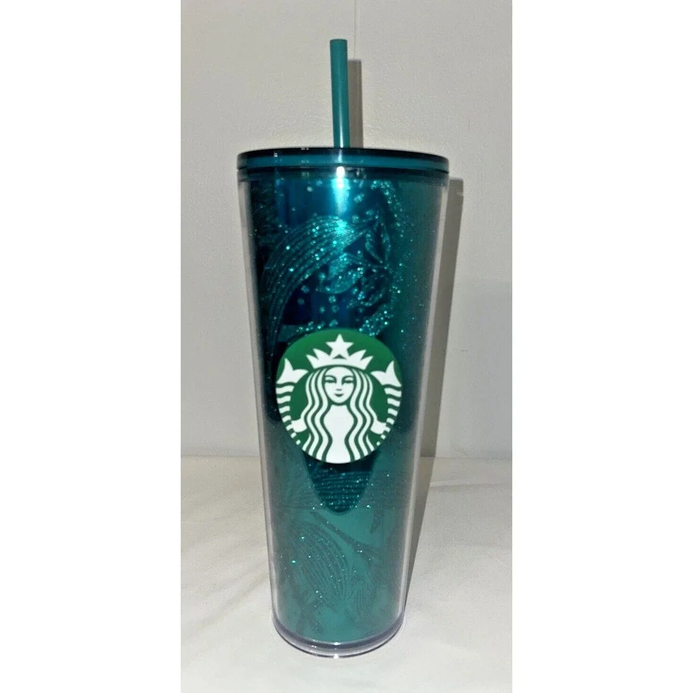 Starbucks Fall‎ 2021 Emerald Sparkle Green Glitter 24 oz Tumbler Cold Cup New